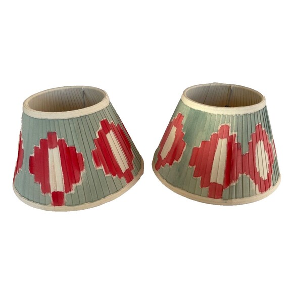 Custom Hand Painted Pleated Fabric Lamp Shade IKAT European Hardware 8" x 13" - Picture 7 of 16